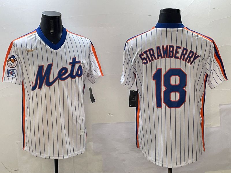 Men New York Mets #18 Strawberry White Stripe Throwback Game Fashion 2025 Nike MLB Jersey style 4